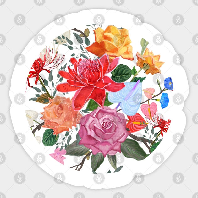 Tropical flowers and roses artistic flower Sticker by GULSENGUNEL